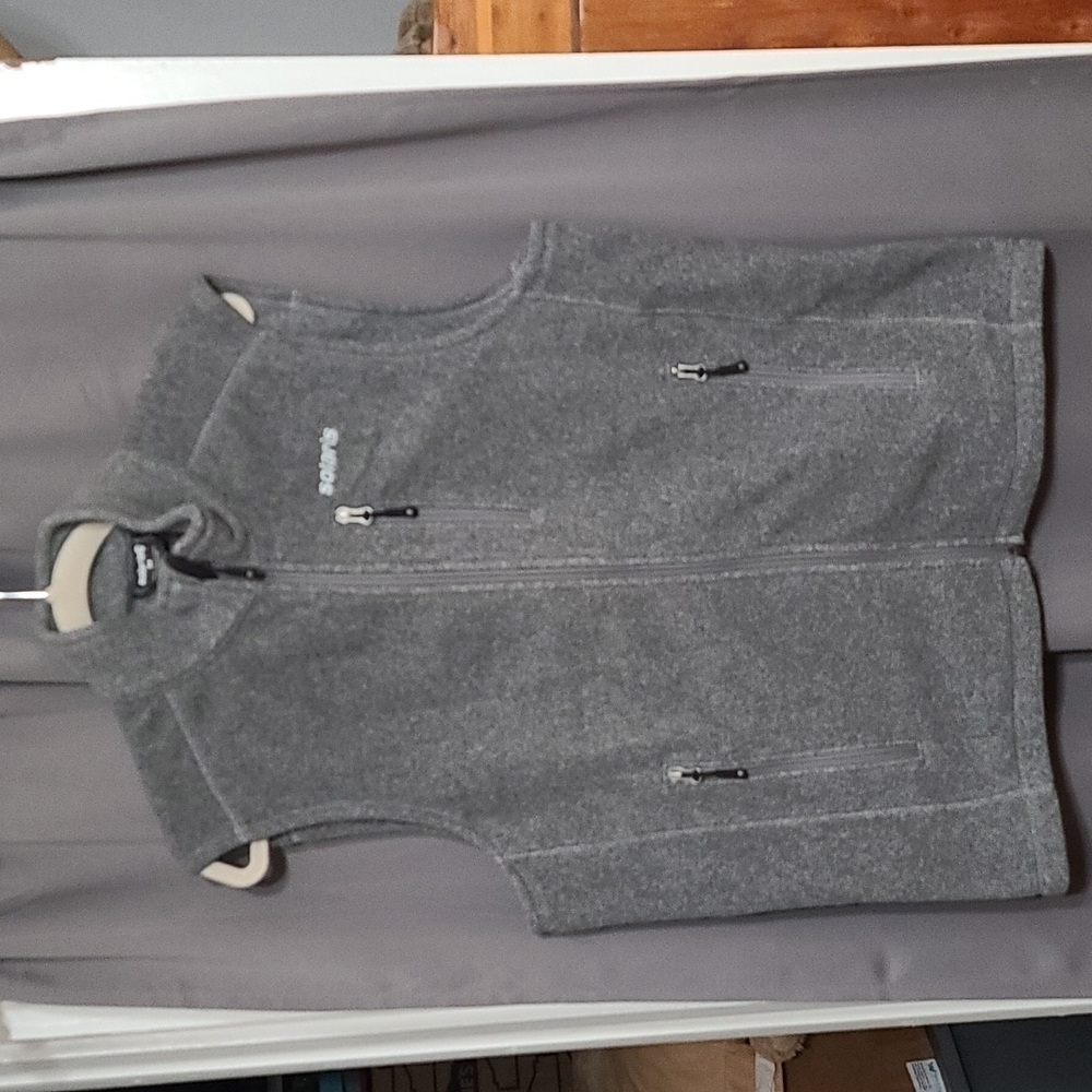 Solaris Mens Fleecy Vest Gray Zip‎ Up Pockets Size M EUC